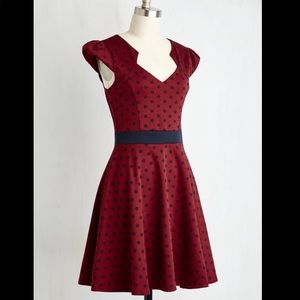 Pinup Style Burgundy & Navy Polka Dot Dress